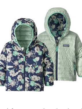Patagonia Baby Reversible Down Sweater Hoody Puffer Jacket Floral Full Zip Sz 4T